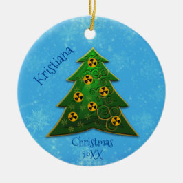 Kerst met boom- en radiatiesymbool keramisch ornament