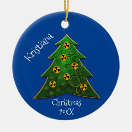 Kerst met boom- en radiatiesymbool keramisch ornament