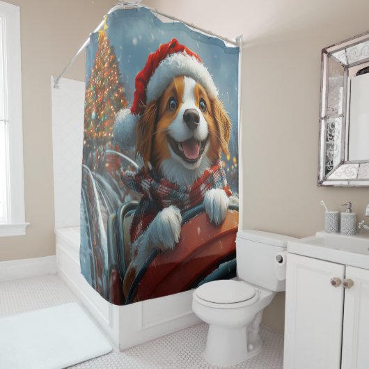 Kerst met Brittany Spaniel hond Douchegordijn (In situ)