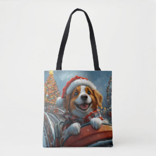 Kerst met Brittany Spaniel hond Tote Bag