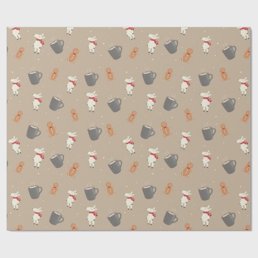 Kerst met cacao, rendieren en peperkoek cadeaupapier (Vlak)