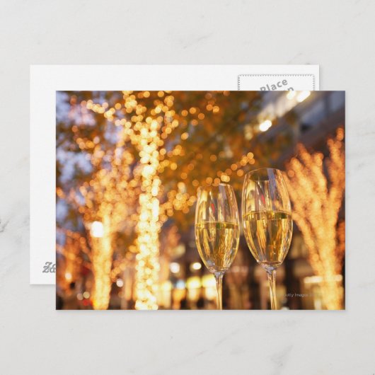 Kerst met champagnebril in de stad feestdagenkaart (Voorkant / Achterkant)