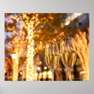 Kerst met champagnebril in de stad poster