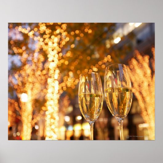 Kerst met champagnebril in de stad poster (Voorkant)