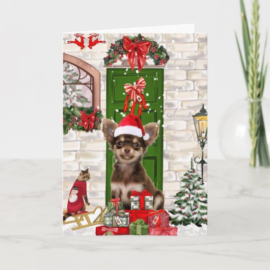 Kerst met Chihuahua-hond  Kaart (Voorkant)
