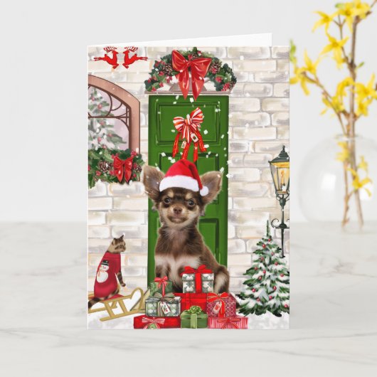 Kerst met Chihuahua-hond  Kaart (Gele Bloem)