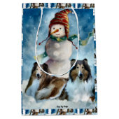 Kerst met Collies en Sneeuwman Medium Cadeauzakje (Voorkant)