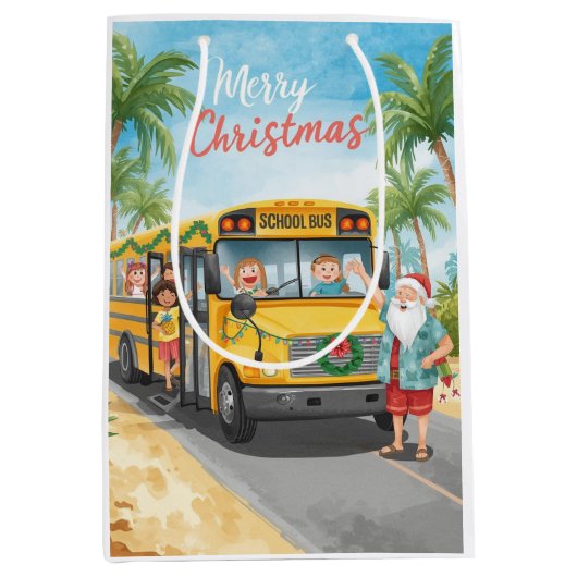 Kerst met de Kerstman in de schoolbus Medium Cadeauzakje (Voorkant)