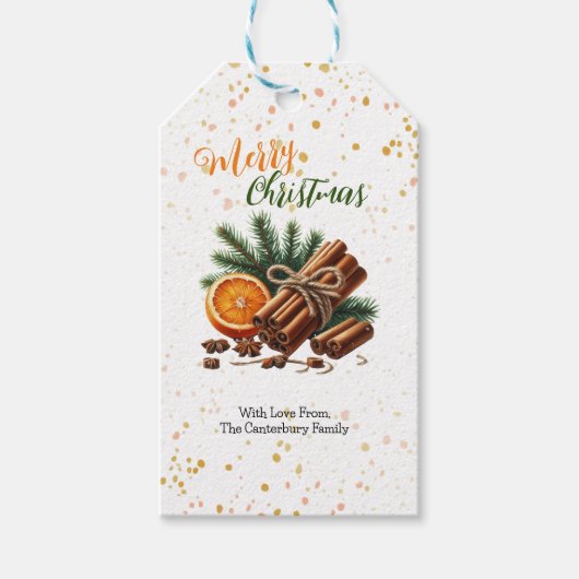 Kerst met dennen en kaneelstokjes cadeaulabel (Voorkant)