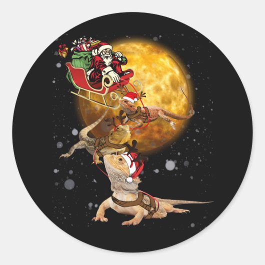 Kerst met draak voor reptieloverdekking ronde sticker (Voorkant)