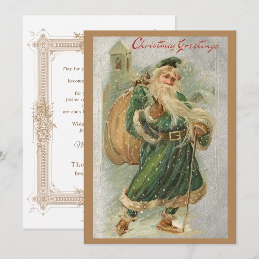 kerst met een groene robed in sneeuw feestdagenkaart (Voorkant / Achterkant)