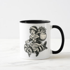 Kerst met een raket op gerstsuiker. mok