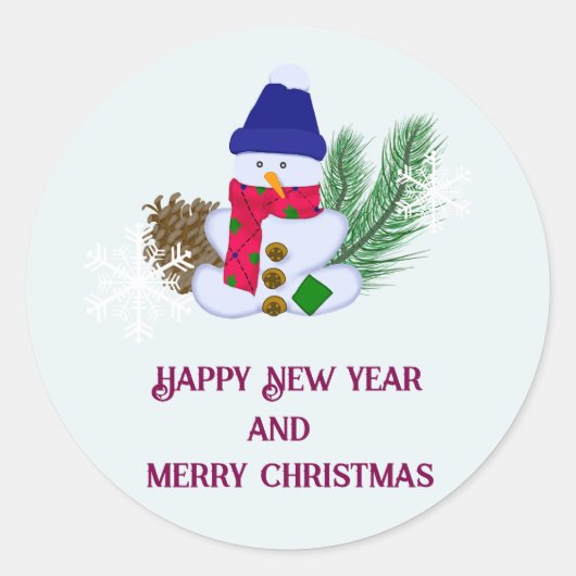 Kerst met een sneeuwman ronde sticker (Voorkant)