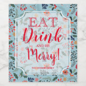 Kerst met eten, drinken en vrolijkheid wijn etiket (Enkel label)