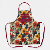 Kerst met feestelijke bloemen en dennentakken schort (Voorkant)