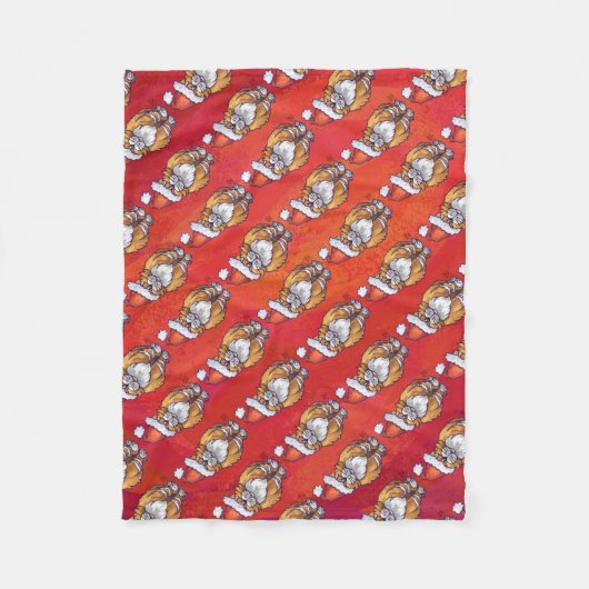 Kerst met gemberkat op rood fleece deken (Voorkant)