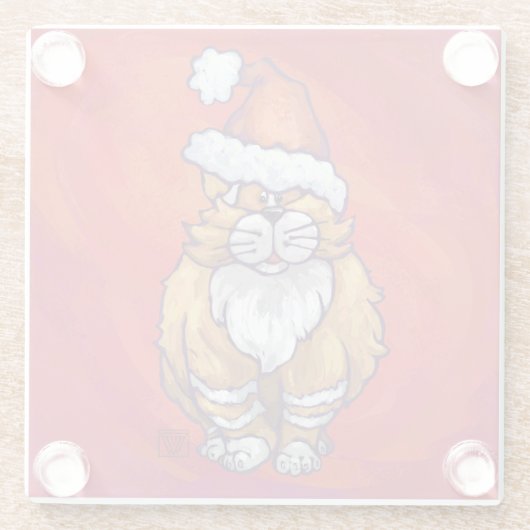 Kerst met gemberkat op rood glazen onderzetter (Achterkant)