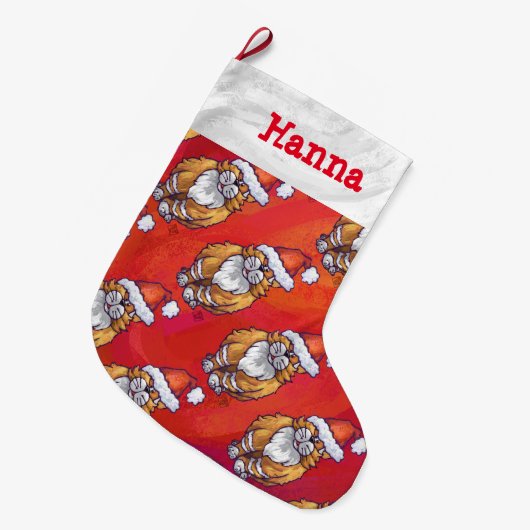 Kerst met gemberkat op rood grote kerstsok (Voorkant (Hangend))