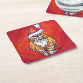 Kerst met gemberkat op rood kartonnen onderzetters (Schuin)