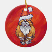 Kerst met gemberkat op rood keramisch ornament (Voorkant)