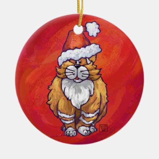 Kerst met gemberkat op rood keramisch ornament (Voorkant)