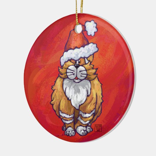 Kerst met gemberkat op rood keramisch ornament (Links)