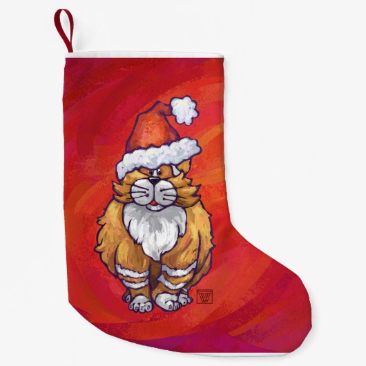 Kerst met gemberkat op rood kleine kerstsok (Voorkant)