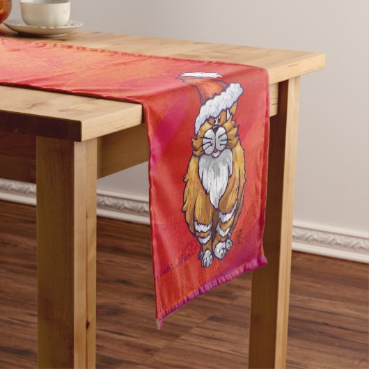 Kerst met gemberkat op rood korte tafelloper (Voorbeeld)