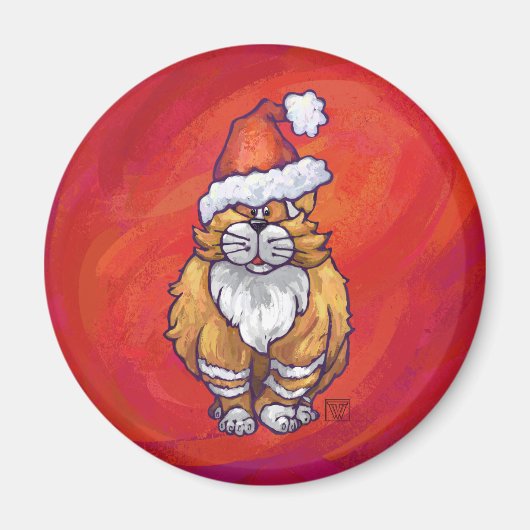 Kerst met gemberkat op rood magneet (Voorkant)