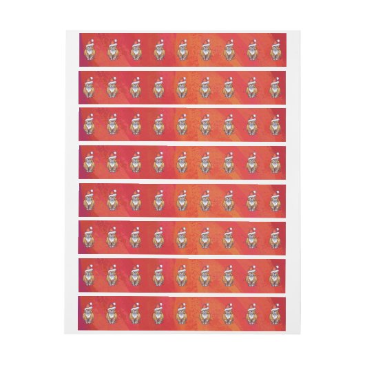 Kerst met gemberkat op rood omwikkelbaar adreslabel (Vel)