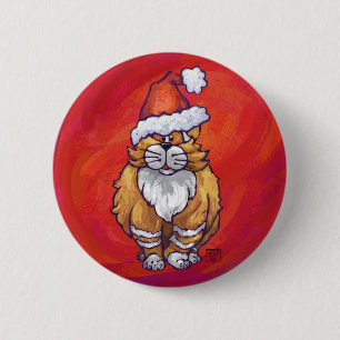 Kerst met gemberkat op rood ronde button 5,7 cm