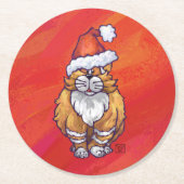 Kerst met gemberkat op rood ronde kartonnen onderzetter (Voorkant)