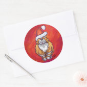 Kerst met gemberkat op rood ronde sticker (Envelop)