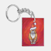 Kerst met gemberkat op rood sleutelhanger (Voorkant Links)