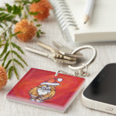 Kerst met gemberkat op rood sleutelhanger (Voorkant Rechts)