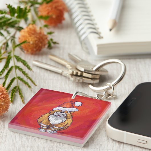 Kerst met gemberkat op rood sleutelhanger (Voorkant Rechts)
