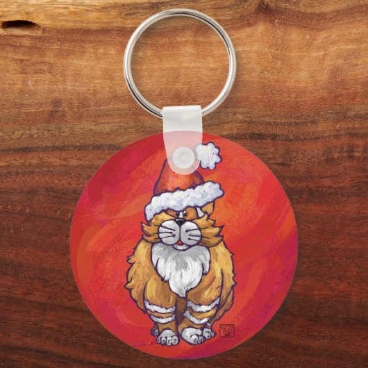 Kerst met gemberkat op rood sleutelhanger (Voorkant)