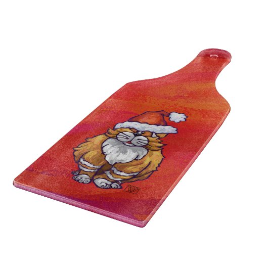 Kerst met gemberkat op rood snijplank (Hoek)