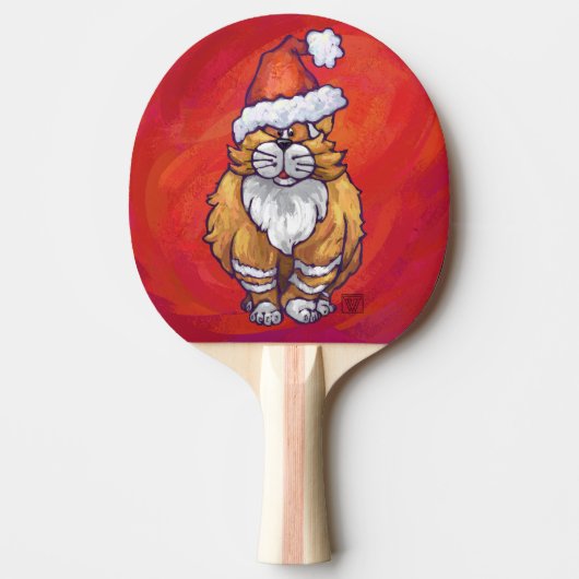 Kerst met gemberkat op rood tafeltennisbatje (Voorkant)