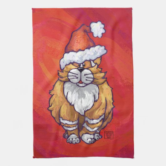 Kerst met gemberkat op rood theedoek (Verticaal)