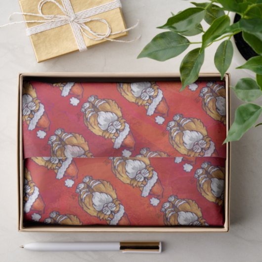 Kerst met gemberkat op rood tissuepapier (Geschenk)