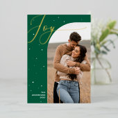 Kerst met goud & groene vreugde | moderne familief folie feestdagenkaart (Staand Voorkant)