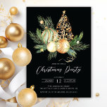 Kerst met gouden bomen kaart<br><div class="desc">Deze elegante kerstfeestuitnodiging heeft een prachtige dennentak, groene en gouden kerstbal ornamenten en een goudboom op een zwarte achtergrond. De uitnodiging is perfect voor het uitnodigen van uw vrienden en familie op een feestelijke vakantie bijeenkomst. Het algehele ontwerp is feestelijk en verfijnd, en de uitnodiging zal zeker indruk maken op...</div>