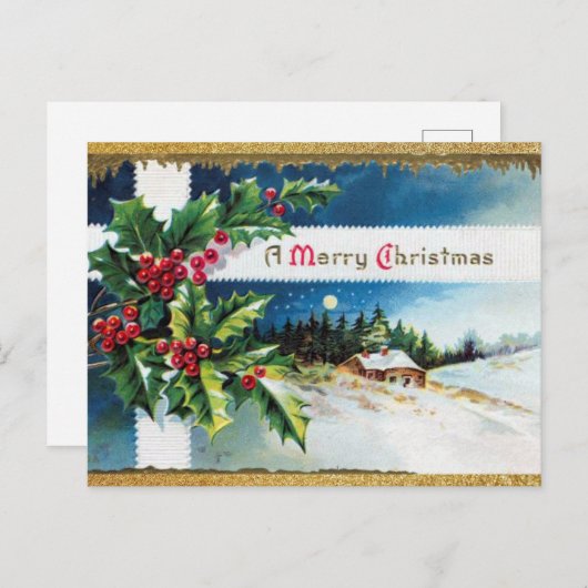 kerst met gouden glitter briefkaart (Voorkant / Achterkant)