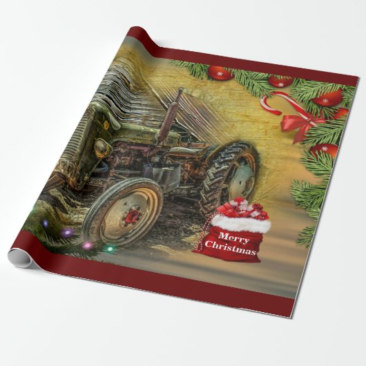 kerst met Green Tractor Cadeaupapier (Uitgerold)