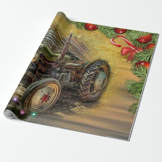 kerst met Green Tractor Cadeaupapier (Uitgerold)