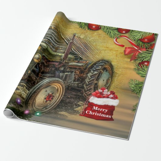 kerst met Green Tractor Cadeaupapier (Uitgerold)
