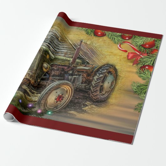 kerst met Green Tractor Cadeaupapier (Uitgerold)