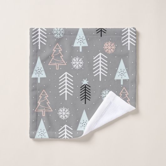 kerst met grijze bomen bad handdoek (Wasdoekje)