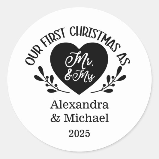 Kerst met het hart als Mijnheer en Mevrouw Ronde Sticker (Voorkant)